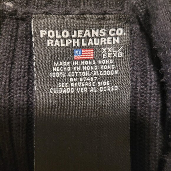 VTG Polo Jeans Company Ralph Lauren Cardigan sweater Zip Blk Stripe 2XL Flag - Picture 4 of 7
